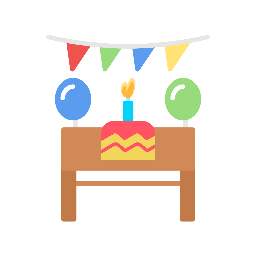 icon of a table with balloons and cake