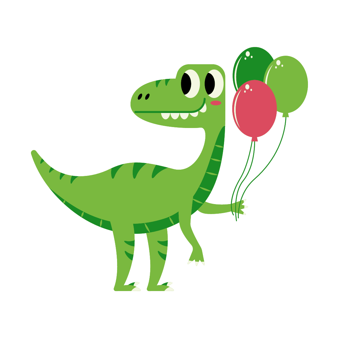 icon of dinosaur holding balloons